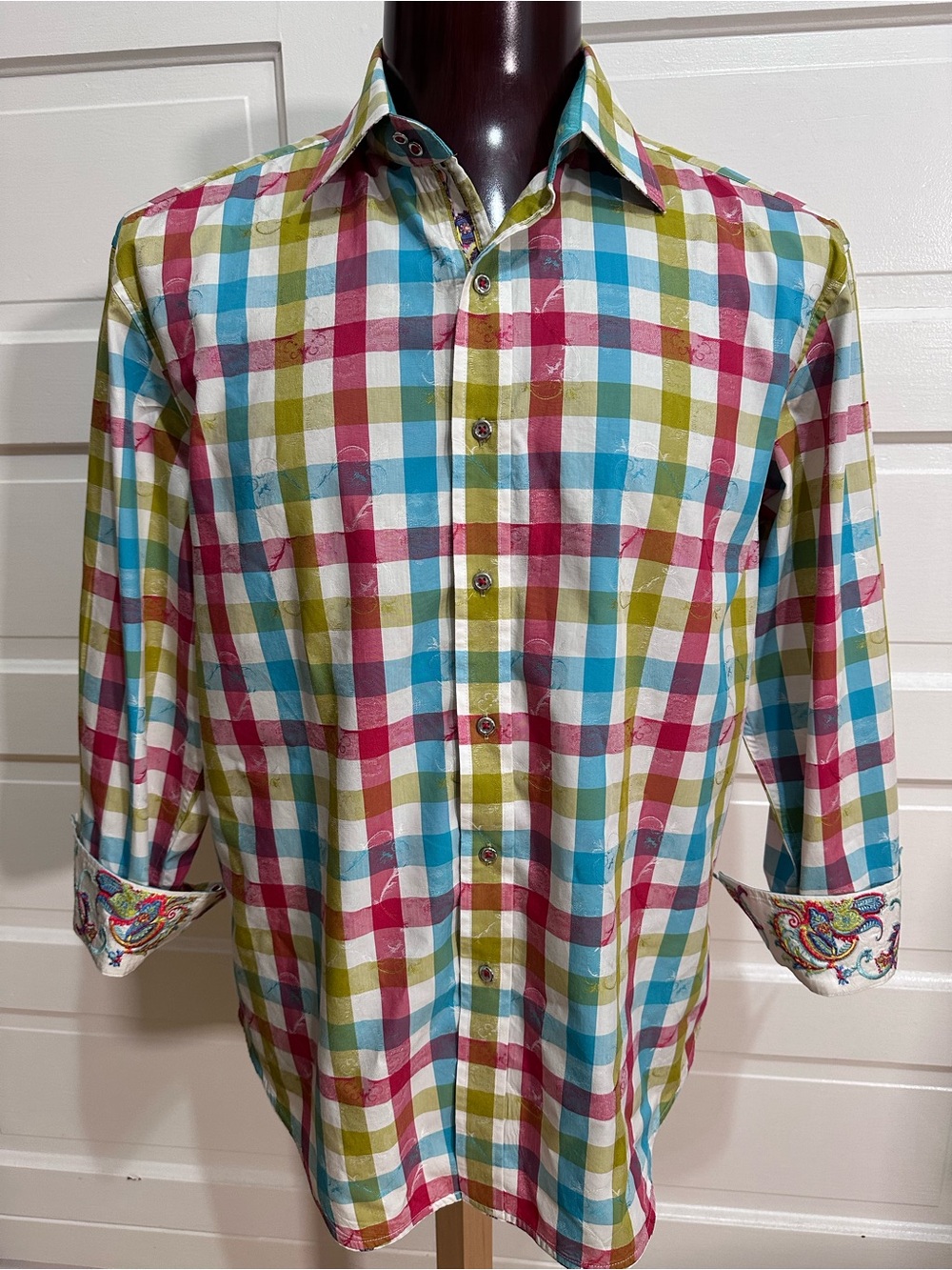 Robert Graham Button Down Long Sleeve Shirt Size XL Flip Cuff Cotton Multi Check